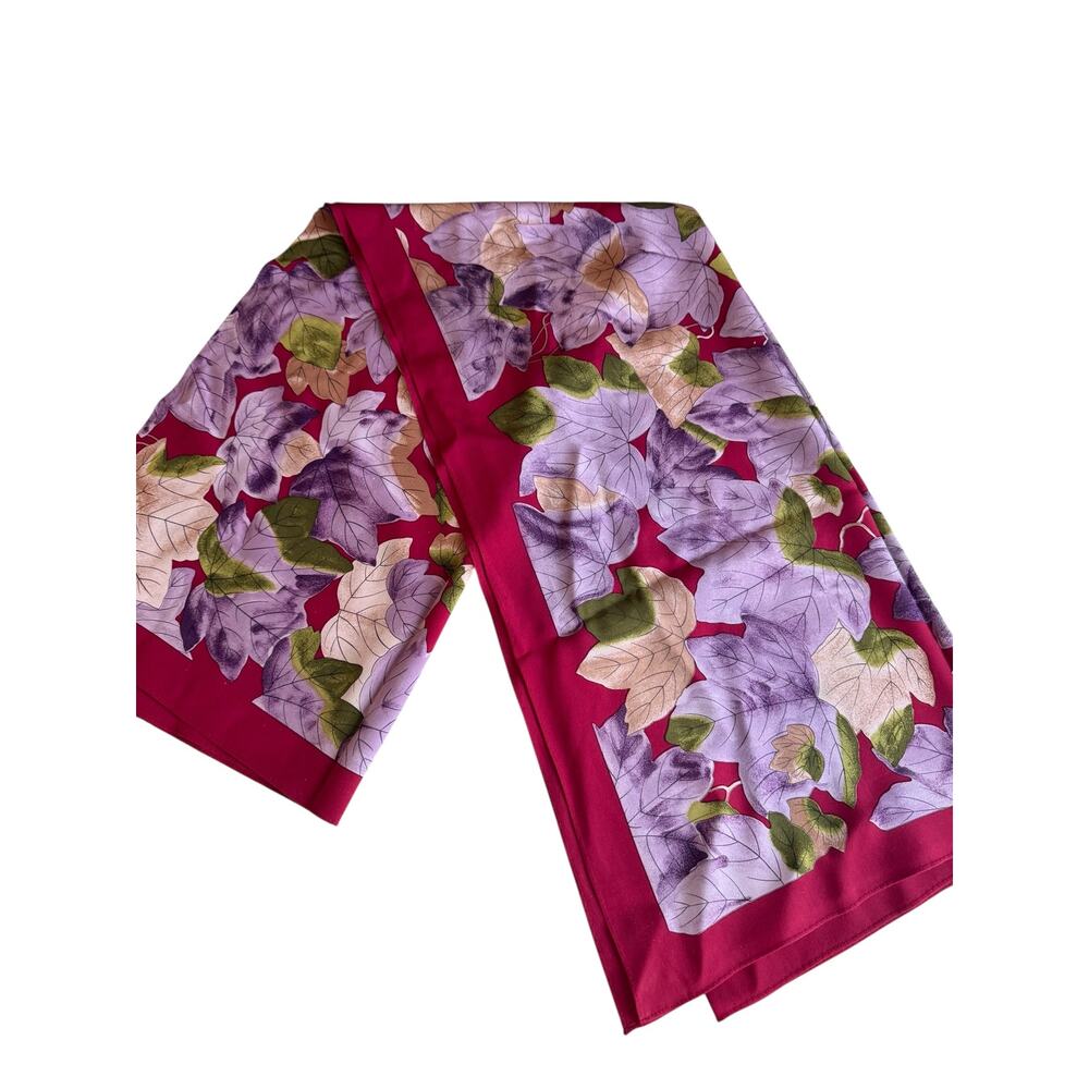 Vintage Metropolitan Museum of Art Large Silk Scarf Leaf Print Maroon Purple
